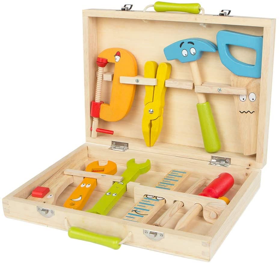 caja de herramientas de madera para niños