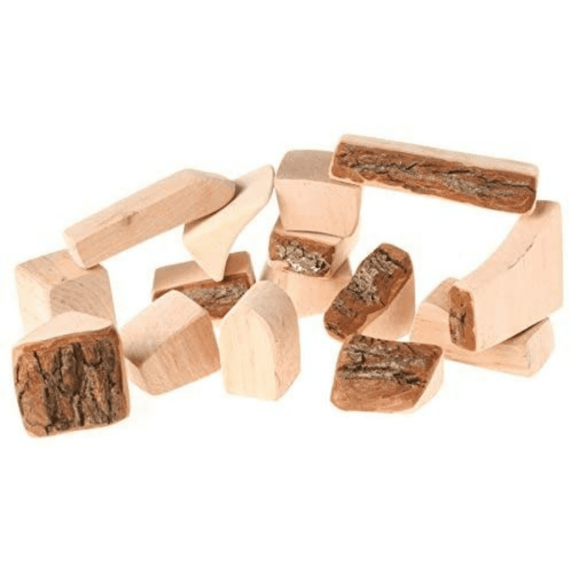 bloques de ccnstruccion madera con corteza