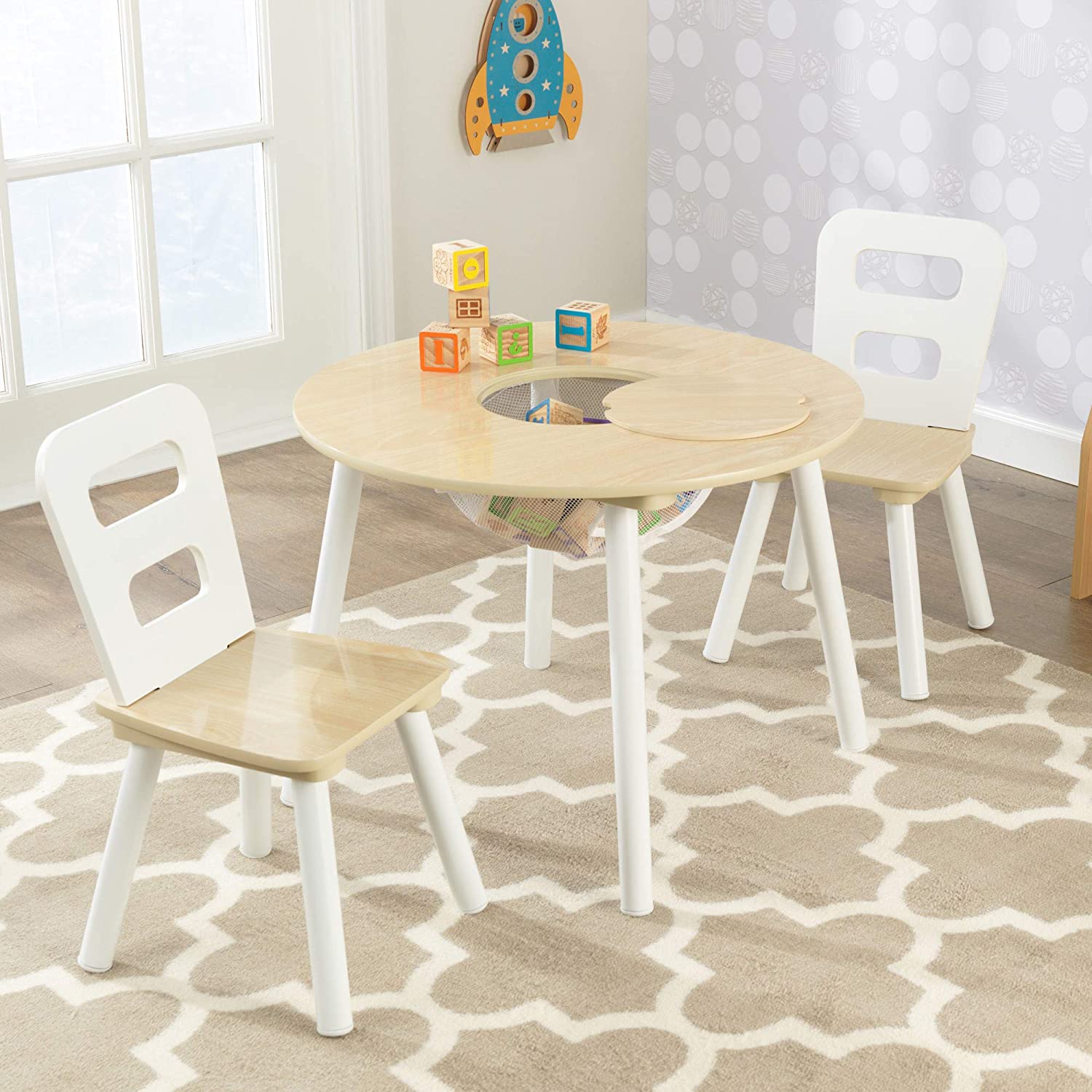 Mesa y sillas Infantiles cuadradas Montessori de Madera Blanca